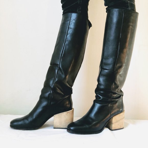 Rachel Comey Shoes - Rachel Comey Black Leather Boots Wood Heel 6.5